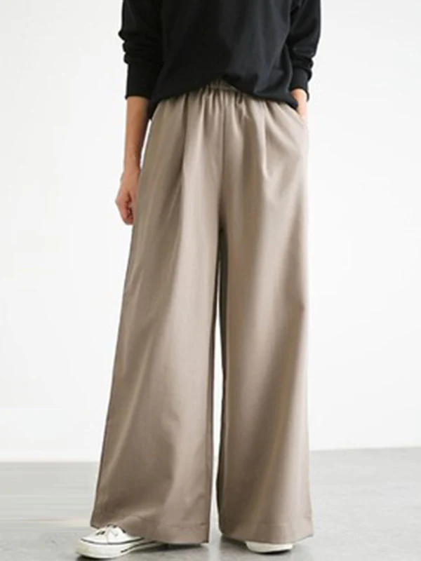 High Waisted Wide Leg Elasticity Solid Color Split-Joint Wide Side Pants Trousers - Image 14