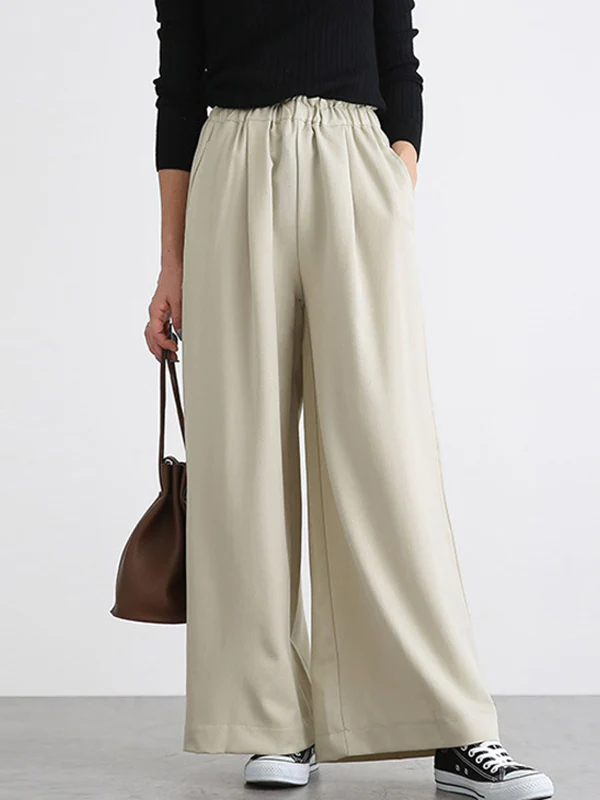 High Waisted Wide Leg Elasticity Solid Color Split-Joint Wide Side Pants Trousers - Image 17