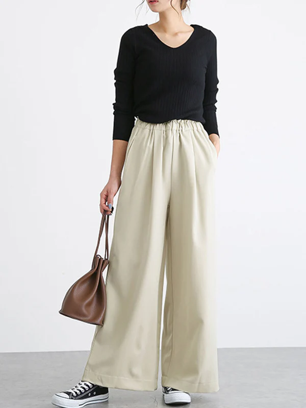 High Waisted Wide Leg Elasticity Solid Color Split-Joint Wide Side Pants Trousers - Image 18