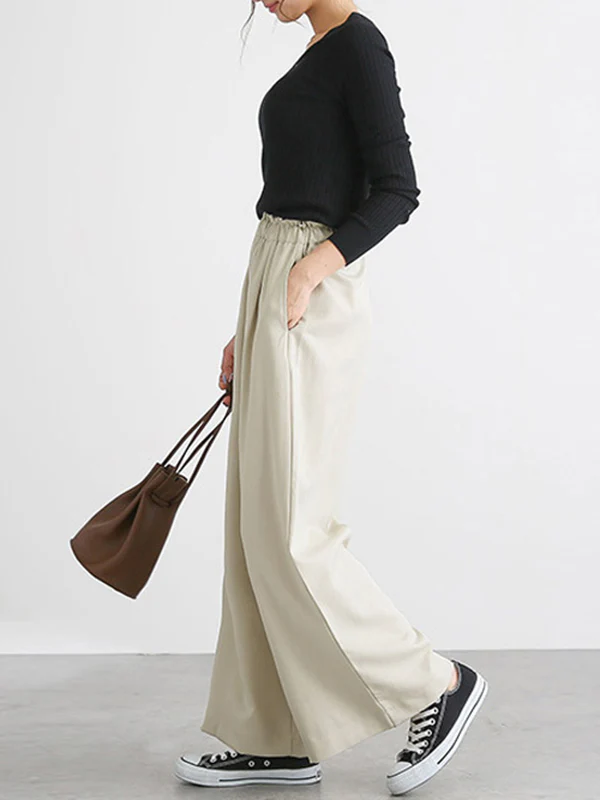 High Waisted Wide Leg Elasticity Solid Color Split-Joint Wide Side Pants Trousers - Image 19