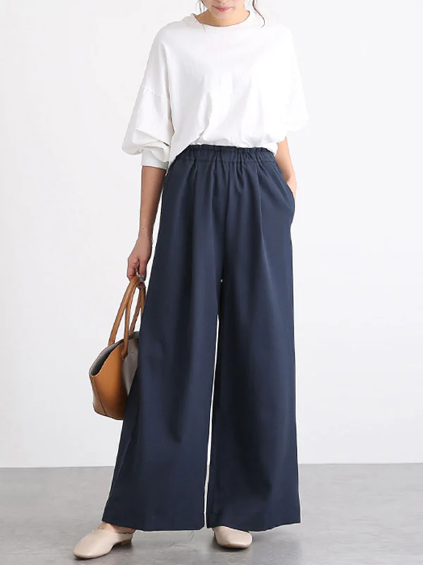 High Waisted Wide Leg Elasticity Solid Color Split-Joint Wide Side Pants Trousers - Image 4