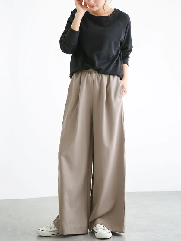 High Waisted Wide Leg Elasticity Solid Color Split-Joint Wide Side Pants Trousers - Image 5