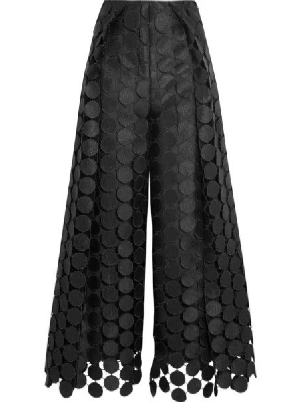 High Waisted Wide Leg Hollow Polka Dot Solid Color Pants Trousers - Image 4