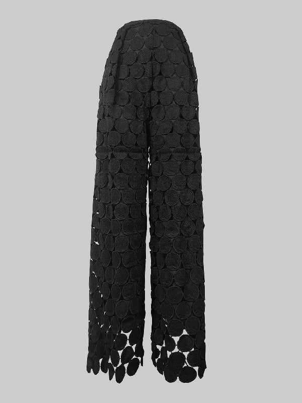High Waisted Wide Leg Hollow Polka Dot Solid Color Pants Trousers - Image 7