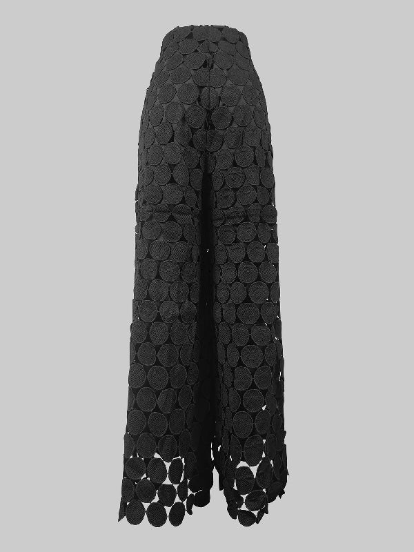 High Waisted Wide Leg Hollow Polka Dot Solid Color Pants Trousers - Image 8