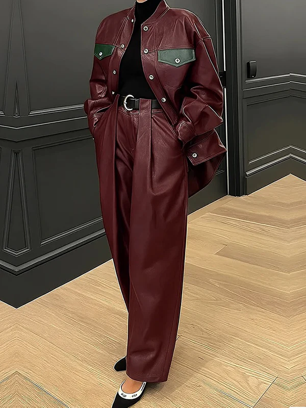 High Waisted Wide Leg No Belt Pleated Pockets Solid Color Pants Trousers - Image 2