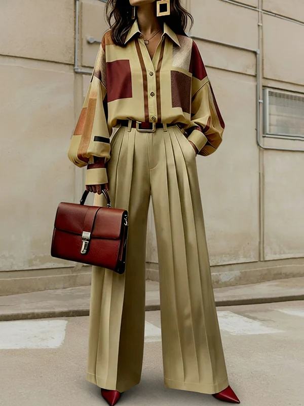 High Waisted Wide Leg No Belt Pleated Pockets Solid Color Pants Trousers - Image 2