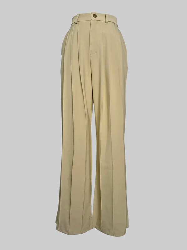 High Waisted Wide Leg No Belt Pleated Pockets Solid Color Pants Trousers - Image 6