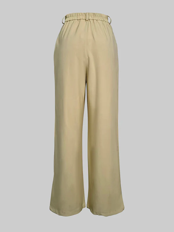High Waisted Wide Leg No Belt Pleated Pockets Solid Color Pants Trousers - Image 8
