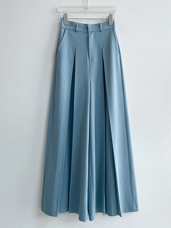 High Waisted Wide Leg Pleated Solid Color Casual Pants Bottoms Trousers - Image 11