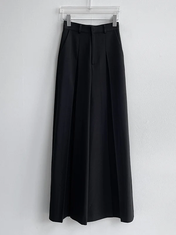 High Waisted Wide Leg Pleated Solid Color Casual Pants Bottoms Trousers - Image 12