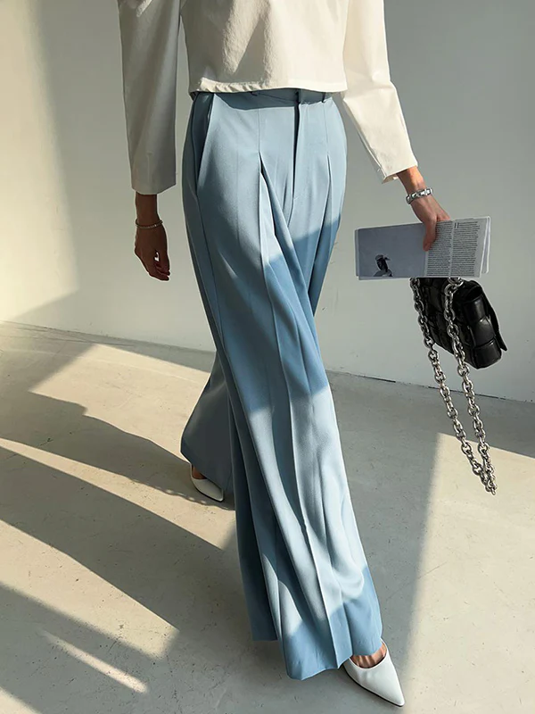 High Waisted Wide Leg Pleated Solid Color Casual Pants Bottoms Trousers - Image 4