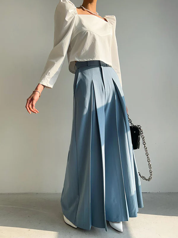 High Waisted Wide Leg Pleated Solid Color Casual Pants Bottoms Trousers - Image 6