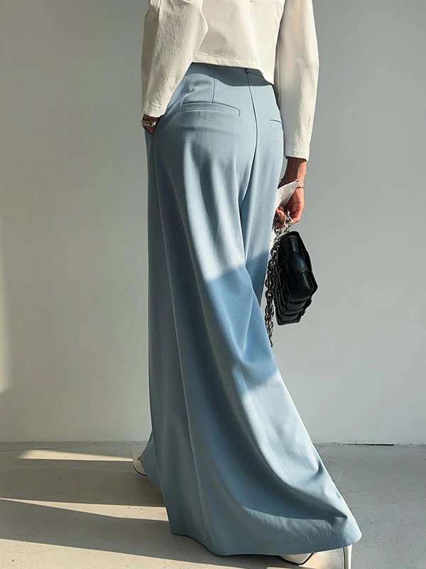 High Waisted Wide Leg Pleated Solid Color Casual Pants Bottoms Trousers - Image 7