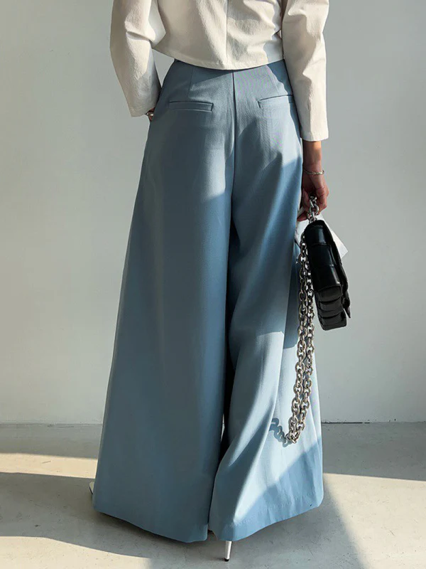 High Waisted Wide Leg Pleated Solid Color Casual Pants Bottoms Trousers - Image 8