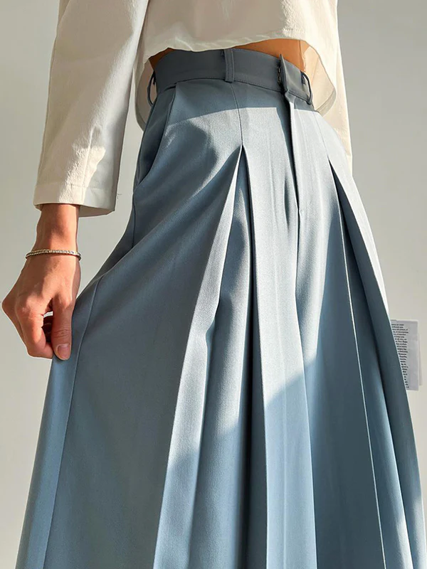High Waisted Wide Leg Pleated Solid Color Casual Pants Bottoms Trousers - Image 9