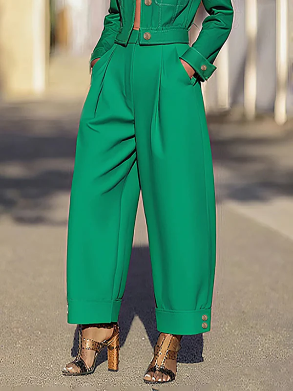 High Waisted Wide Leg Pleated Split-Joint Pants Trousers - Image 3
