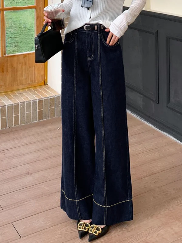High Waisted Wide Leg Pockets Jean Pants Bottoms - Image 2