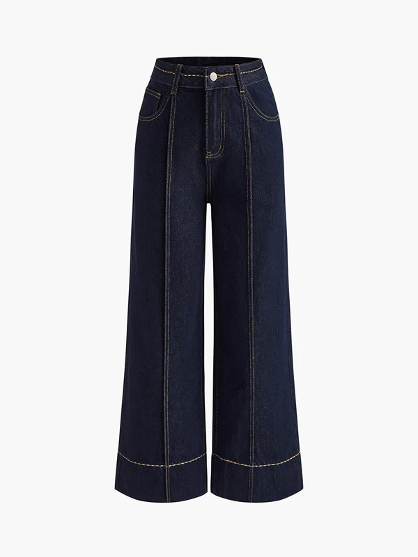 High Waisted Wide Leg Pockets Jean Pants Bottoms - Image 8