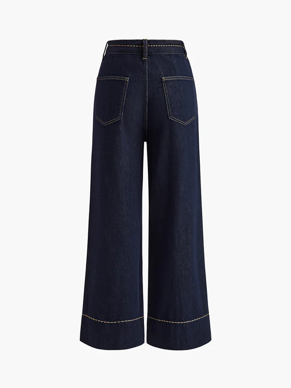 High Waisted Wide Leg Pockets Jean Pants Bottoms - Image 9