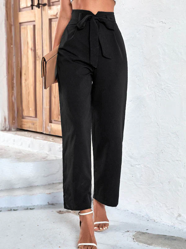 High Waisted Wide Leg Ribbed Solid Color Casual Pants Bottoms - Image 2