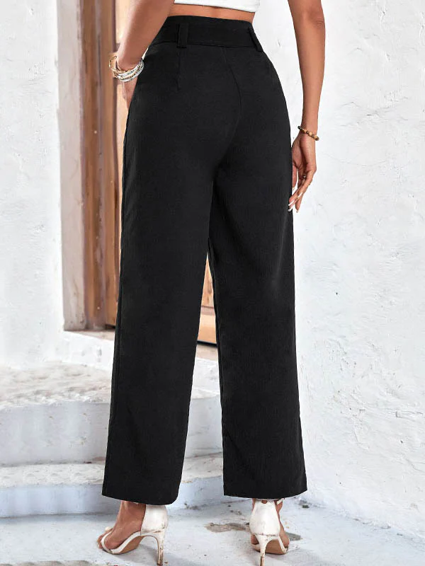 High Waisted Wide Leg Ribbed Solid Color Casual Pants Bottoms - Image 5