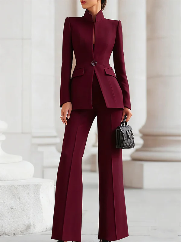 High Waisted Wide Leg Solid Color Pants Suits Bottoms - Image 12