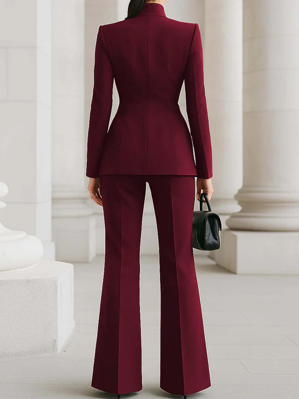 High Waisted Wide Leg Solid Color Pants Suits Bottoms - Image 13