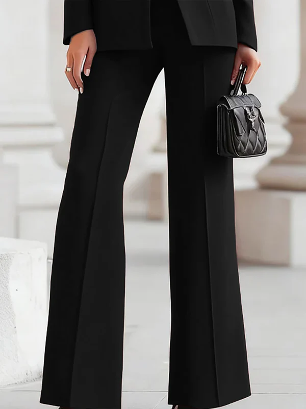 High Waisted Wide Leg Solid Color Pants Suits Bottoms - Image 2