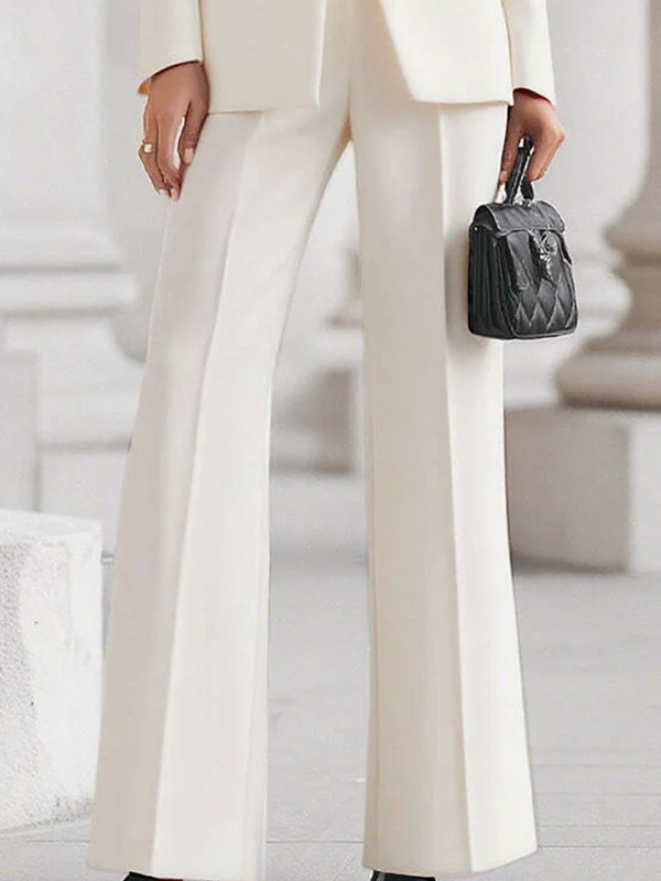 High Waisted Wide Leg Solid Color Pants Suits Bottoms - Image 3