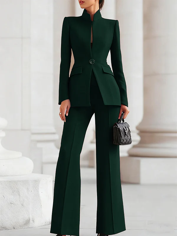High Waisted Wide Leg Solid Color Pants Suits Bottoms - Image 6