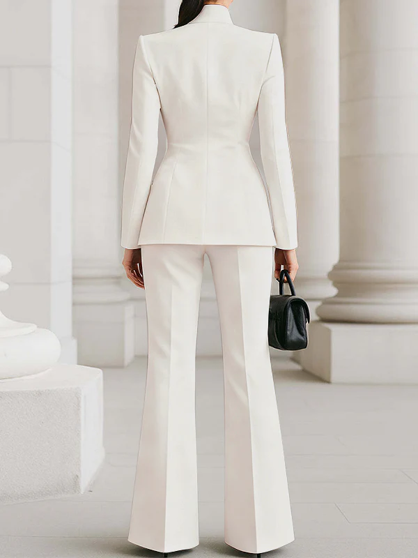 High Waisted Wide Leg Solid Color Pants Suits Bottoms - Image 9