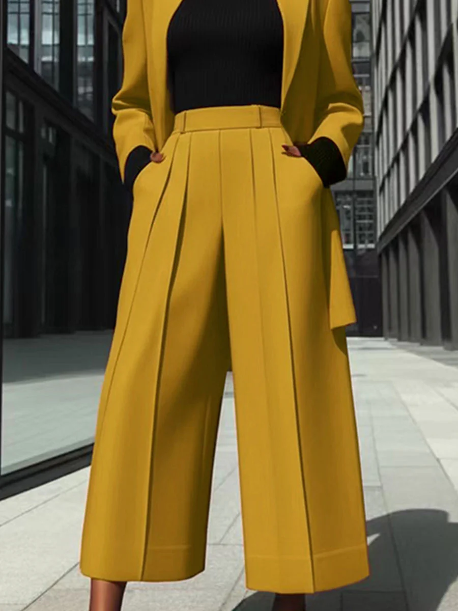 High Waisted Wide Leg Solid Color Split-Joint Pants Trousers - Image 2
