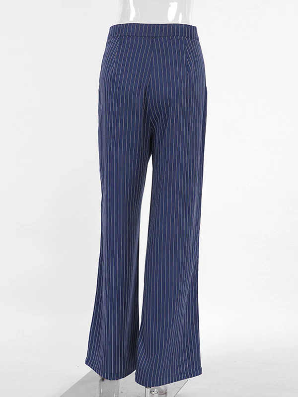 High Waisted Wide Pants Buttoned Striped Pants Trousers - Image 11
