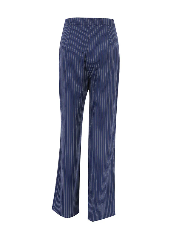 High Waisted Wide Pants Buttoned Striped Pants Trousers - Image 8