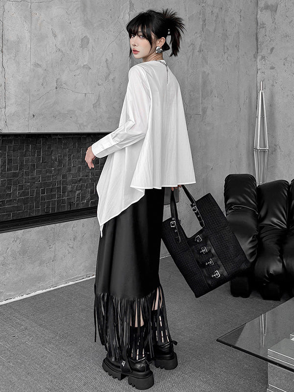 Hipster Irregularity Asymmetric Pleated Solid Color Round-Neck Blouses&Shirts Tops - Image 14