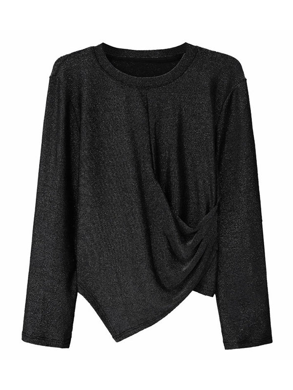 Hipster Long Sleeves Asymmetric Solid Color Round-Neck T-Shirts Tops - Image 5