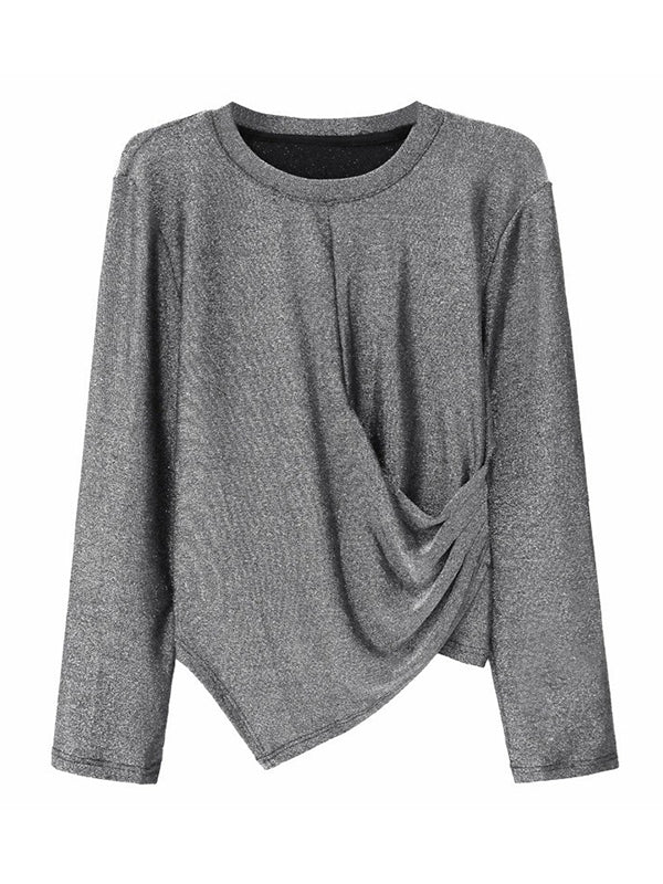 Hipster Long Sleeves Asymmetric Solid Color Round-Neck T-Shirts Tops - Image 6