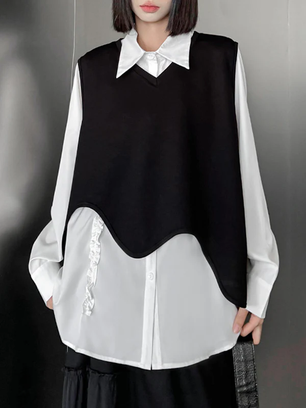 Hipster Long Sleeves Buttoned Falbala Ruffled Solid Color Split-Joint Lapel Blouses&Shirts Tops - Image 17