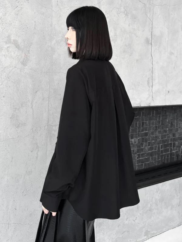 Hipster Long Sleeves Buttoned Falbala Ruffled Solid Color Split-Joint Lapel Blouses&Shirts Tops - Image 20