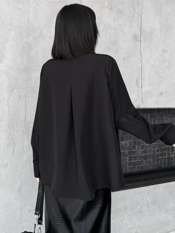 Hipster Long Sleeves Buttoned Falbala Ruffled Solid Color Split-Joint Lapel Blouses&Shirts Tops - Image 21