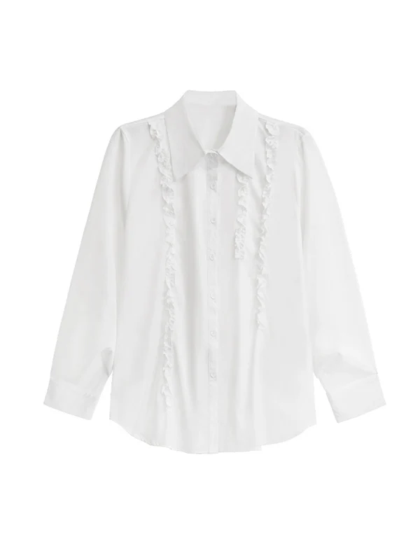 Hipster Long Sleeves Buttoned Falbala Ruffled Solid Color Split-Joint Lapel Blouses&Shirts Tops - Image 23