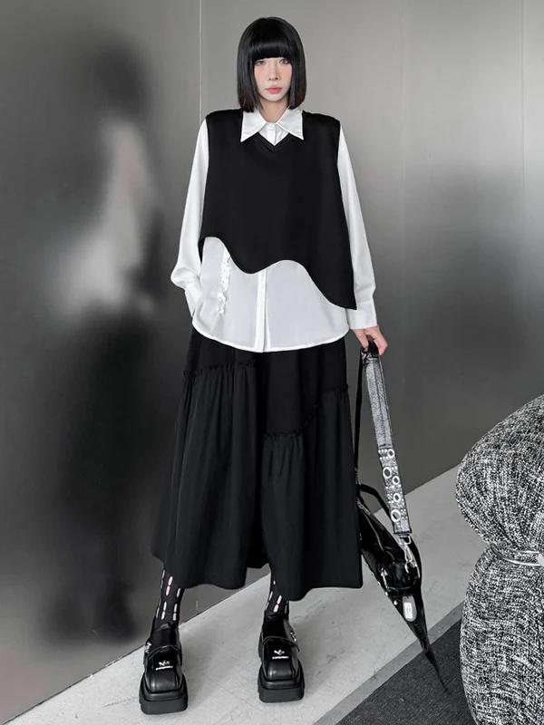 Hipster Long Sleeves Buttoned Falbala Ruffled Solid Color Split-Joint Lapel Blouses&Shirts Tops - Image 5