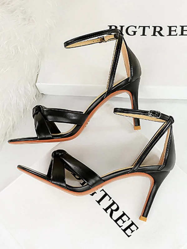 Hollow Knot Open Toe Split-Joint Pumps Sandals - Image 9