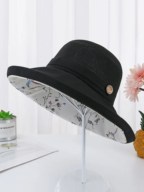 Hollow Lace-Up Printed Split-Joint Sun Hat - Image 10