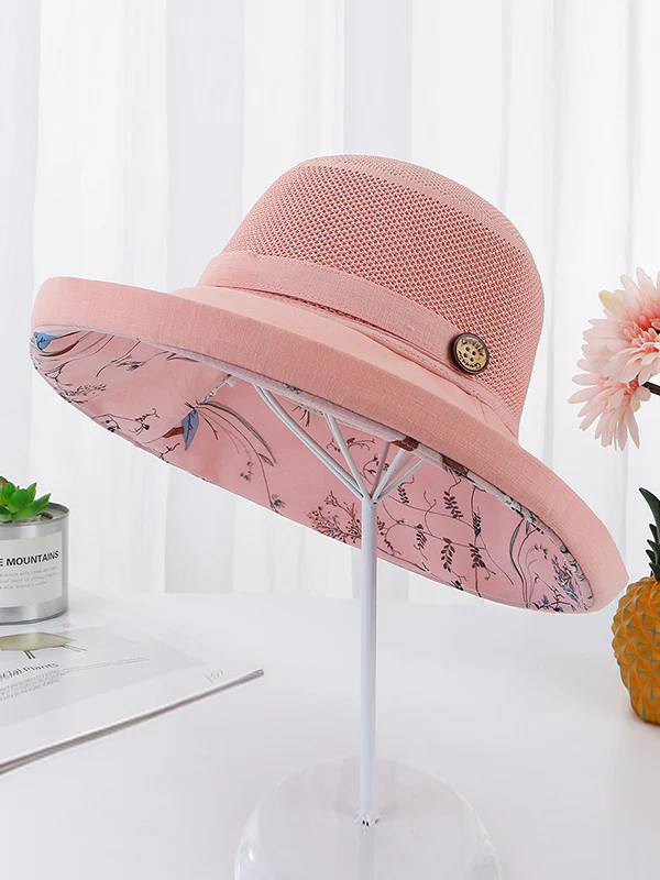 Hollow Lace-Up Printed Split-Joint Sun Hat - Image 11