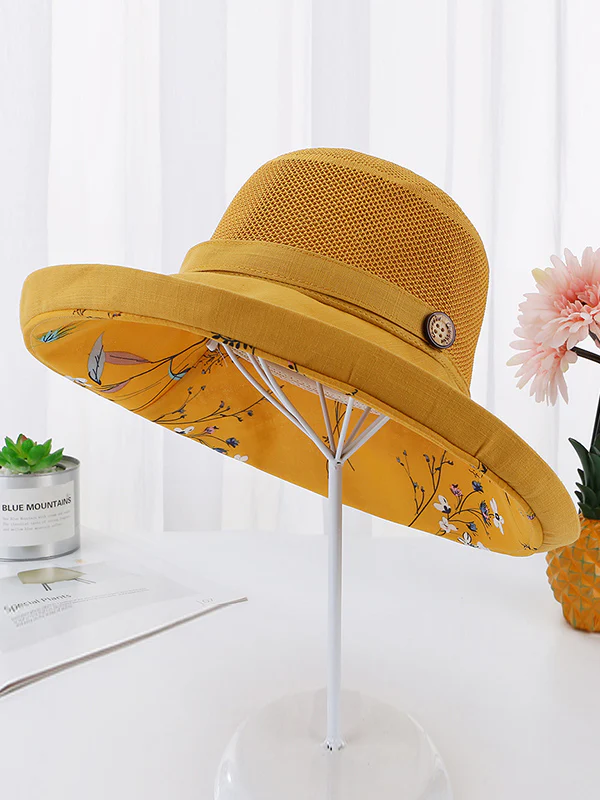 Hollow Lace-Up Printed Split-Joint Sun Hat - Image 12