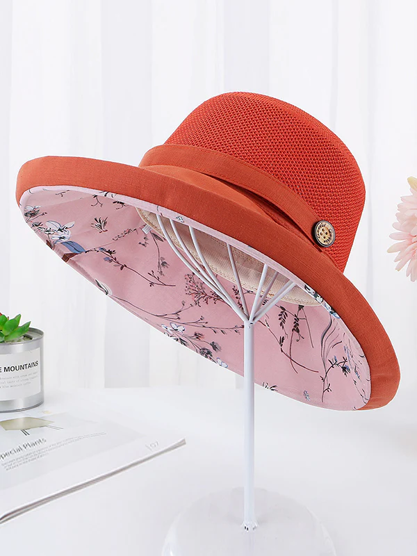 Hollow Lace-Up Printed Split-Joint Sun Hat - Image 13
