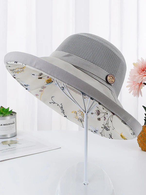 Hollow Lace-Up Printed Split-Joint Sun Hat - Image 14