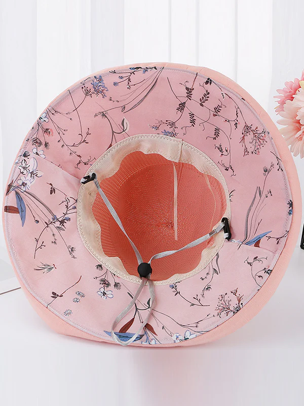 Hollow Lace-Up Printed Split-Joint Sun Hat - Image 18